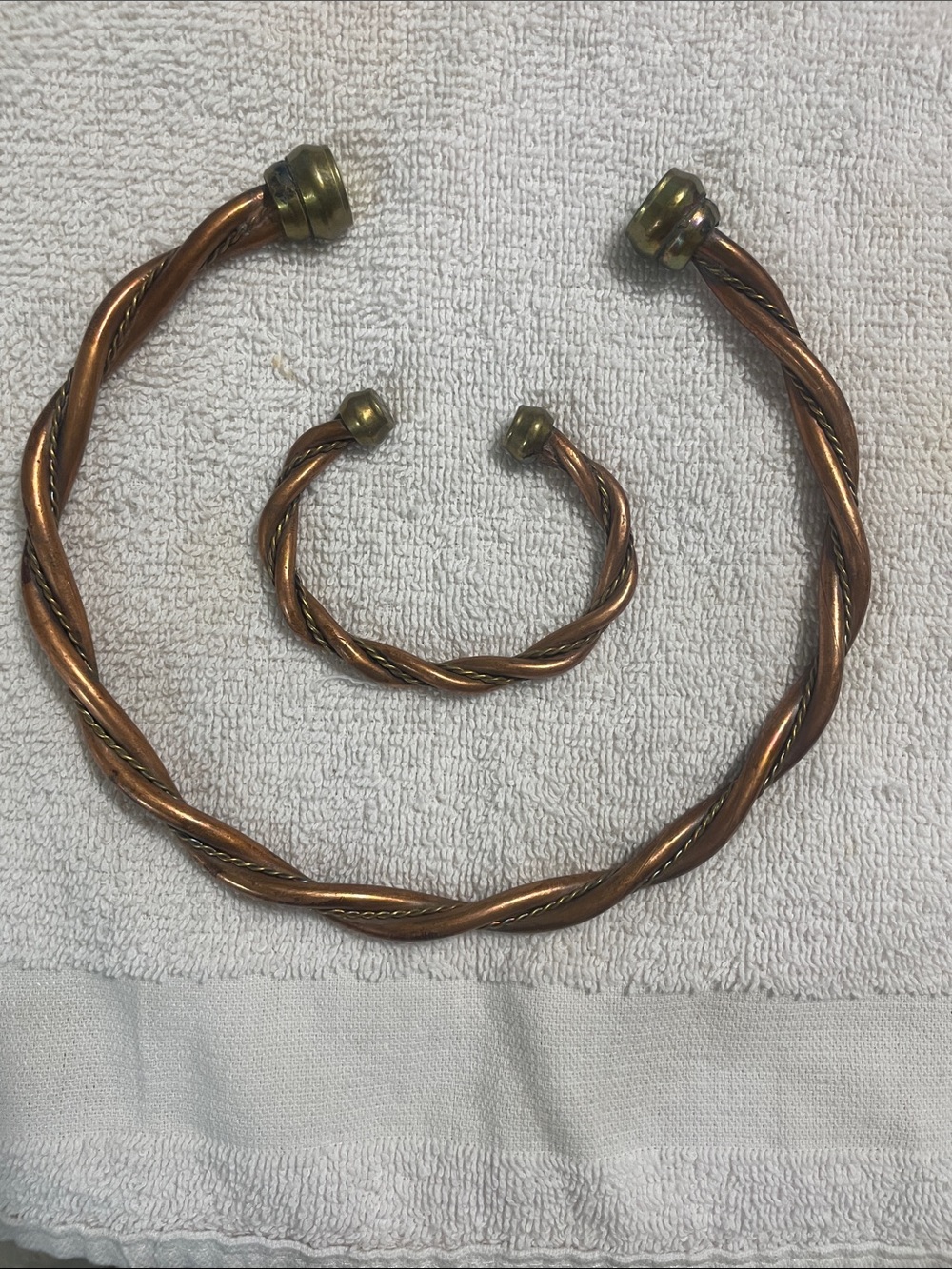 Twisted Copper Torque Necklace and Bracelet Set - Copper and Brass